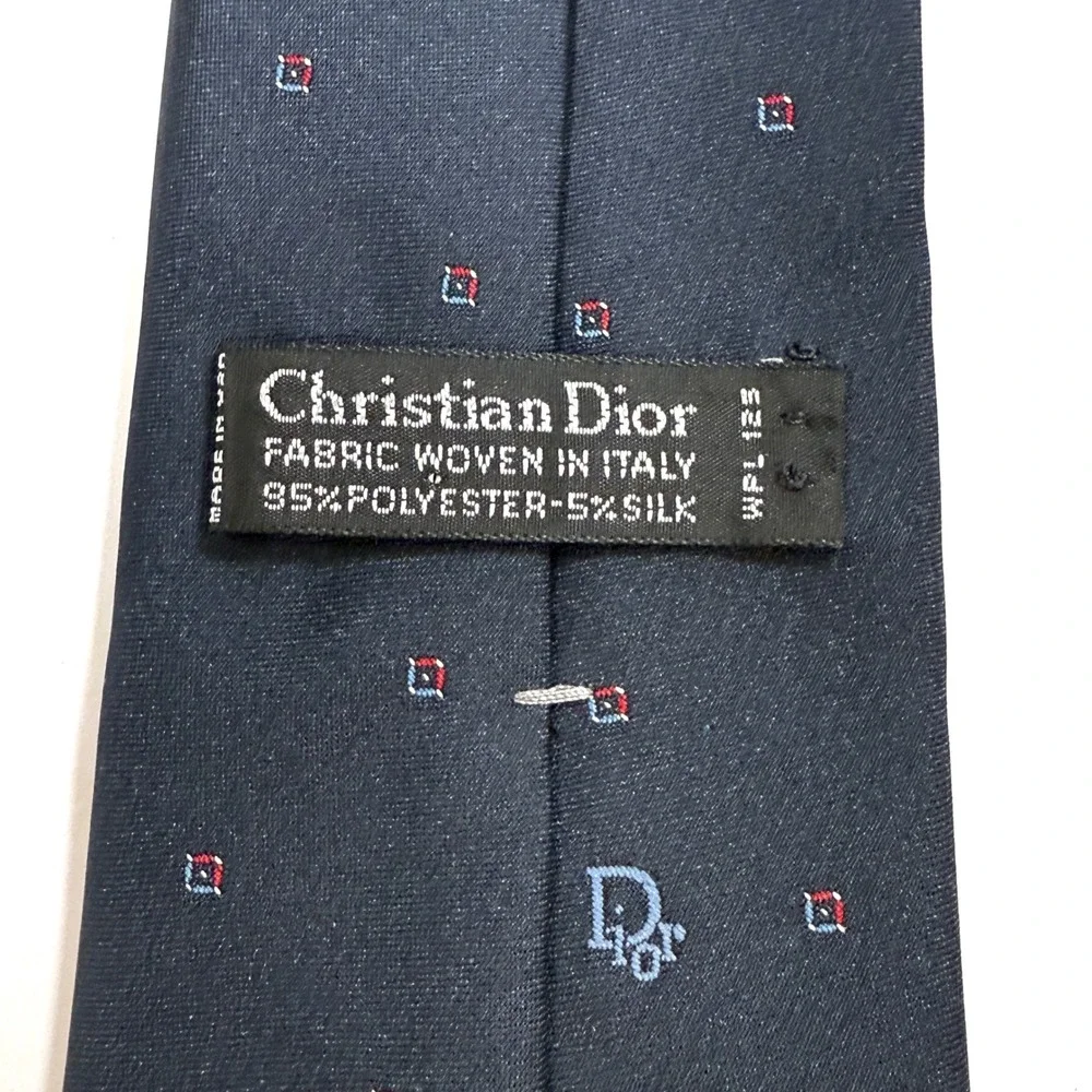 Christian Dior Navy Blue Geometric Logo‎ Necktie Made in Italy Width: 3